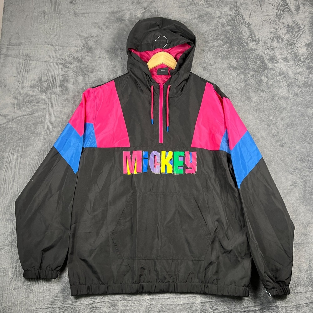VTG Disney Windbreaker Jacket Unisex XL Multi Mickey Mouse Hooded Quarter Zip
